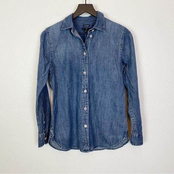 J. Crew Slim-Fit Chambray Shirt Jewel Buttons BW194 - Picture 5 of 10